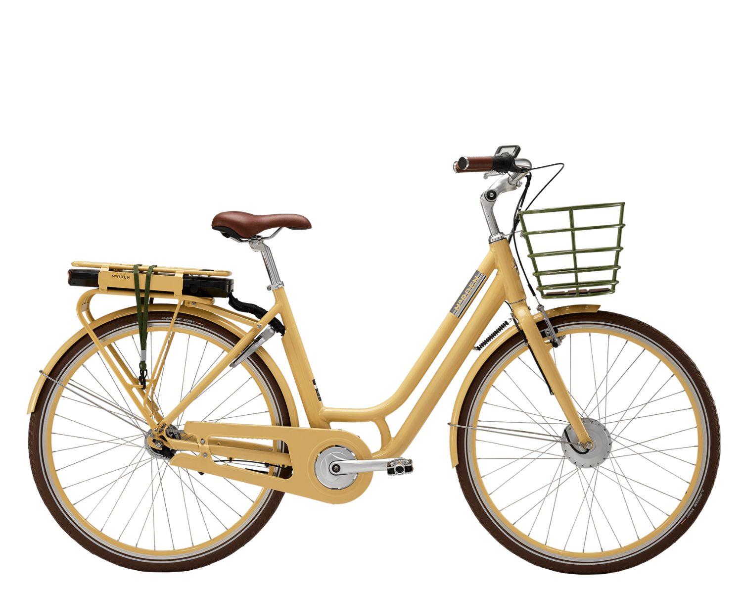 Norden Elinor dame el-cykler hos AARHUS CYKLER i Aarhus C, Norden el-cykler med frontmotor hos AARHUS CYKLER i Aarhus C, Norden el-cykler med indvendige gear, Norden el-cykler gul hos AARHUS CYKLER i Aarhus C.